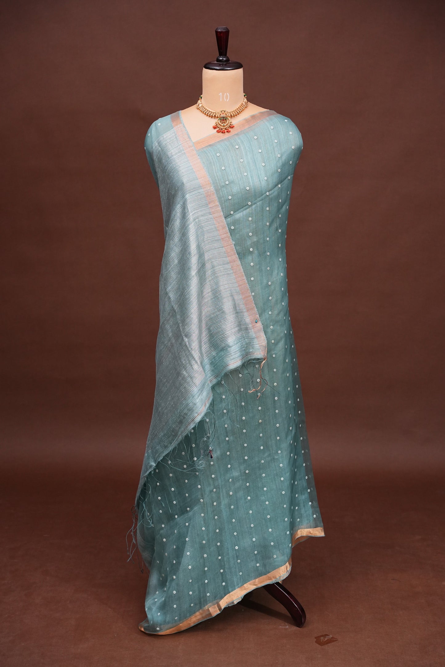 Muted Sea Green Pure Muslin Matka Silk Saree|Silk Mark Certified