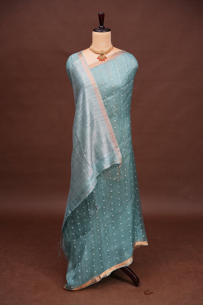 Muted Sea Green Pure Muslin Matka Silk Saree|Silk Mark Certified