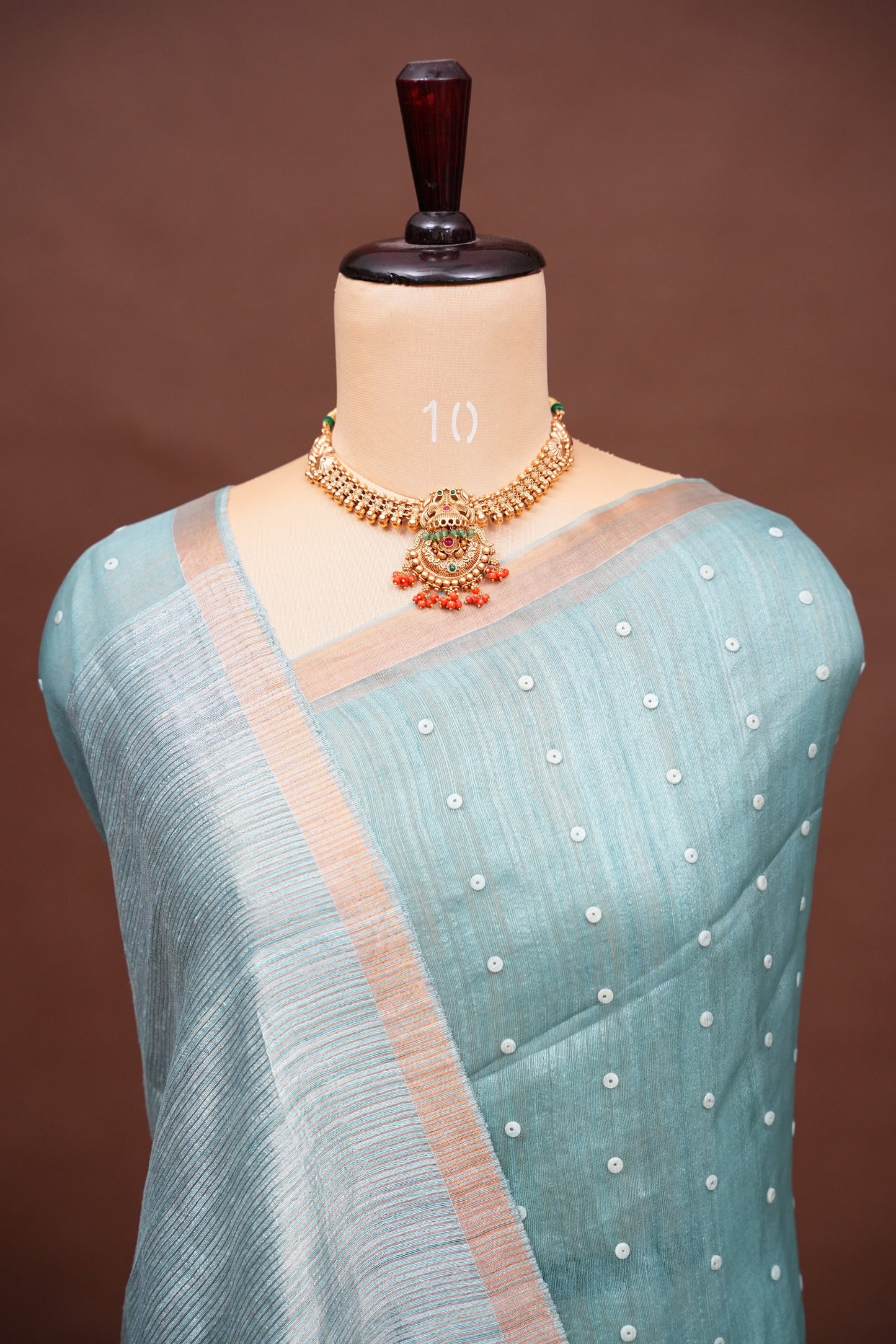 Muted Sea Green Pure Muslin Matka Silk Saree|Silk Mark Certified