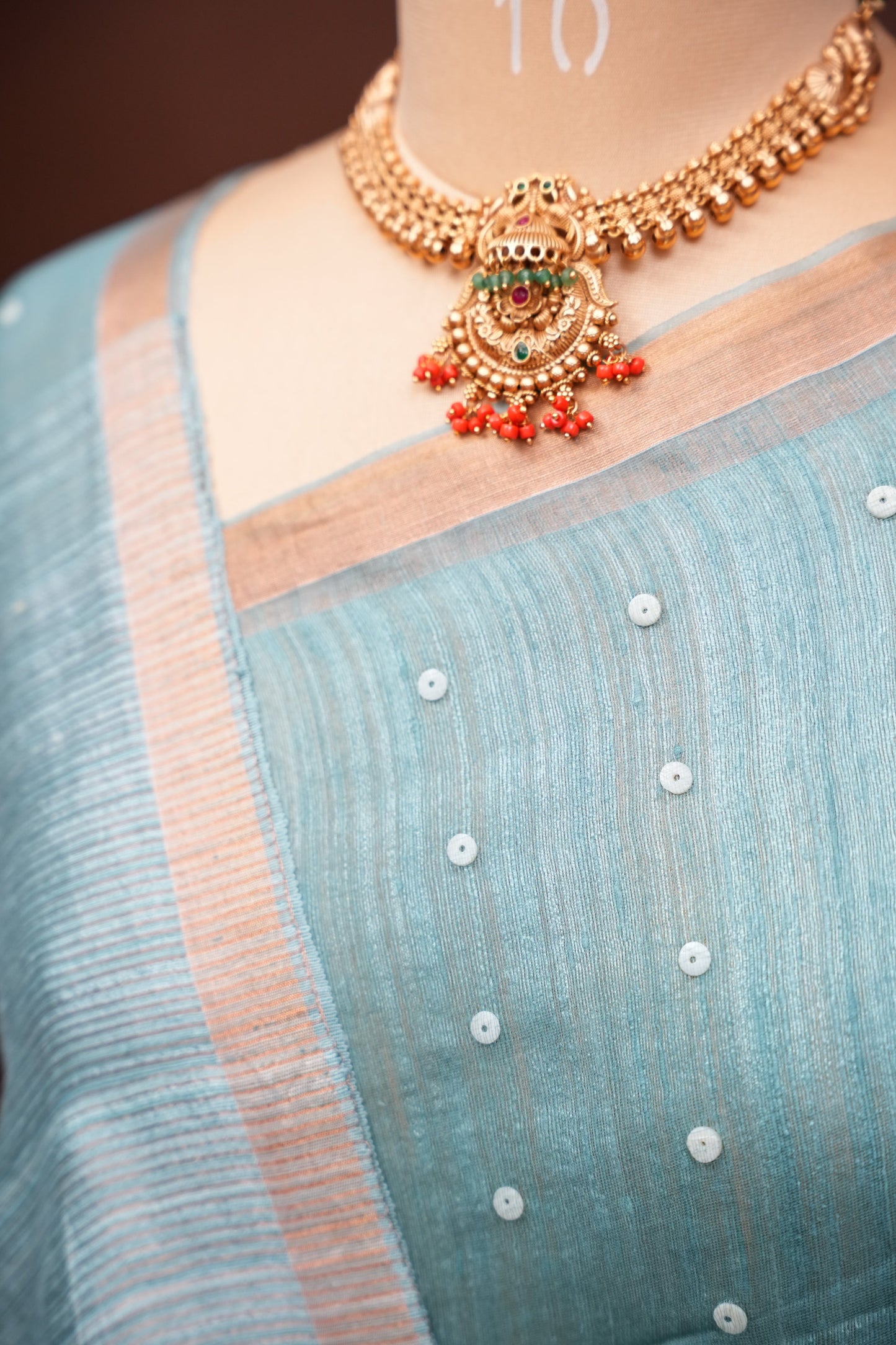 Muted Sea Green Pure Muslin Matka Silk Saree|Silk Mark Certified