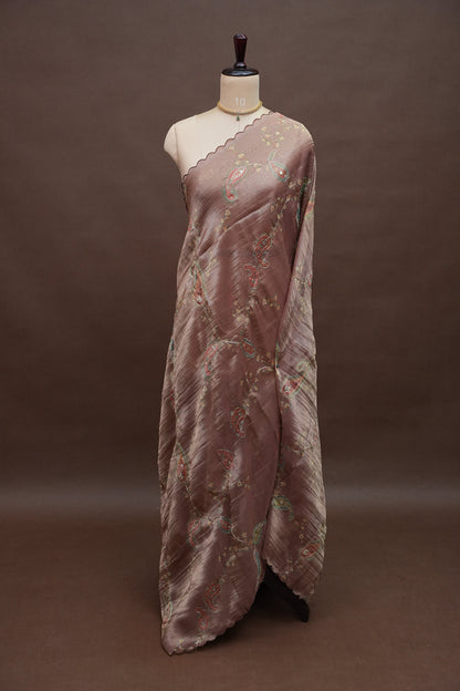 Dusty Rose Glass Tissue Organza Designer Party Wear Saree