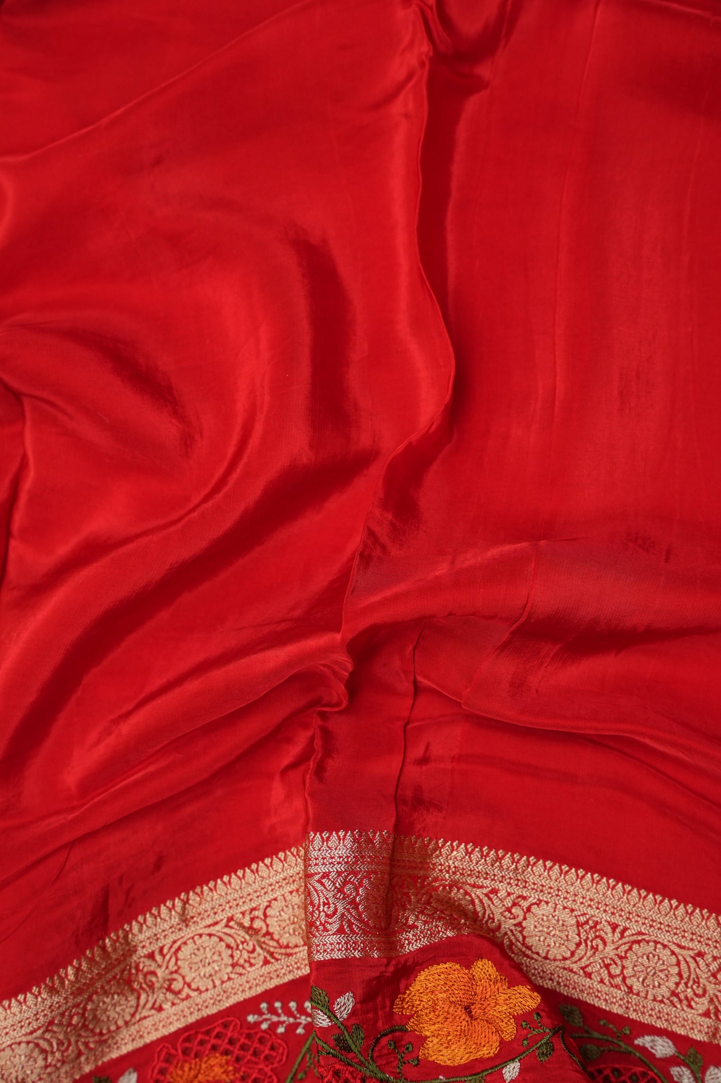 Crepe Silk Saree with Embroidered Border - Red