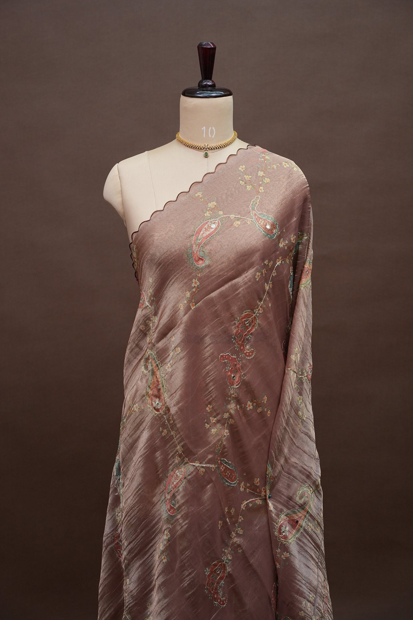 Dusty Rose Glass Tissue Organza Designer Party Wear Saree