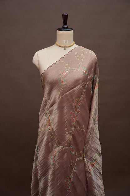 Dusty Rose Glass Tissue Organza Designer Party Wear Saree