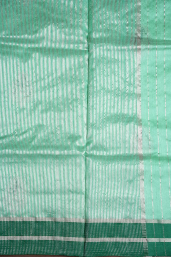 Pure Chanderi Silk Saree with Zari Buttas & Tissue Border - Mint Green