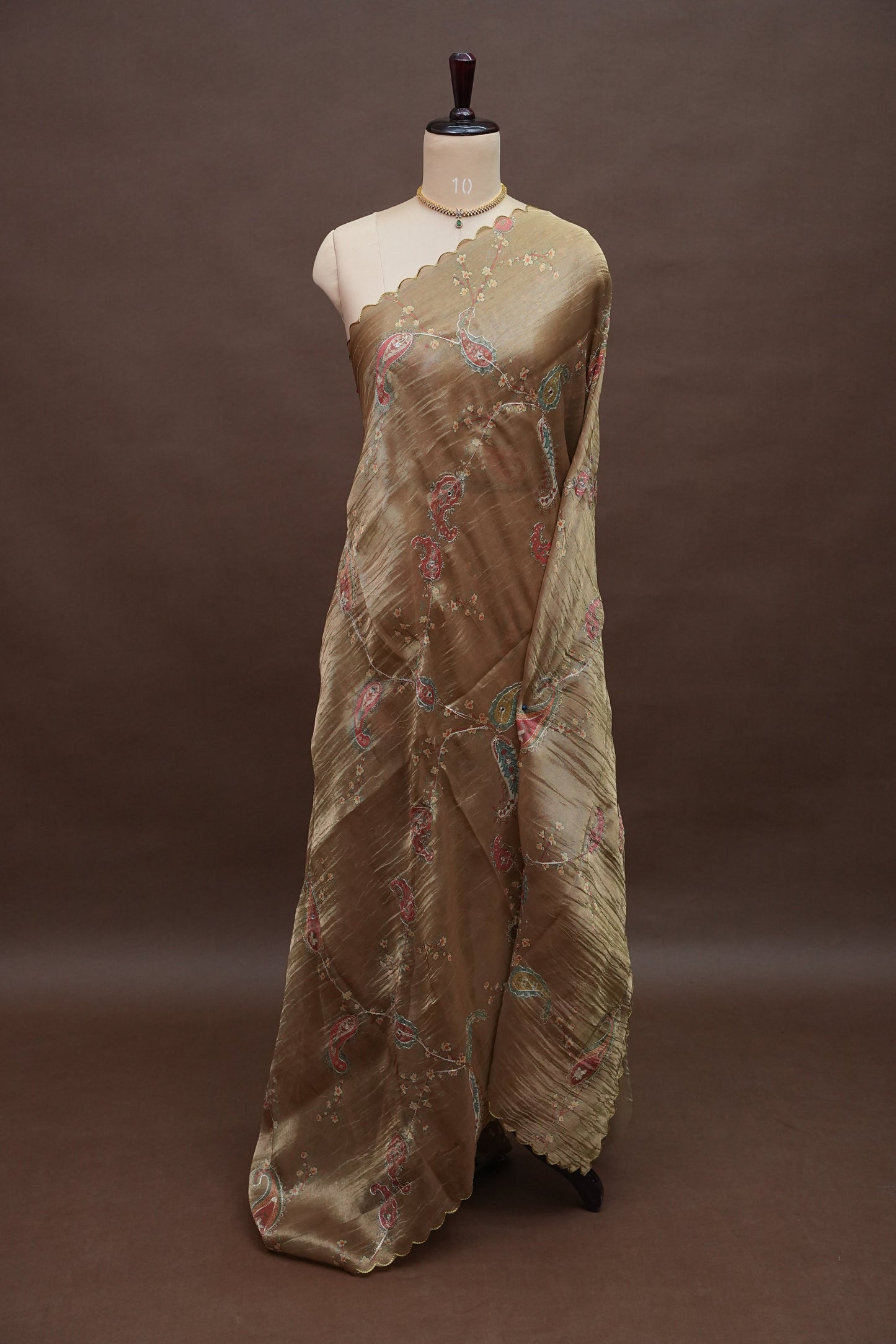 Gold Shade Glass Tissue Organza Designer Party Wear Saree