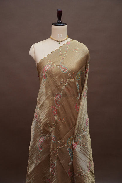 Gold Shade Glass Tissue Organza Designer Party Wear Saree