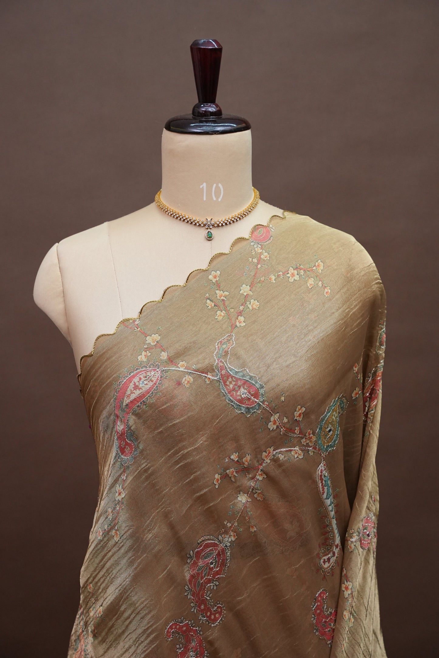 Gold Shade Glass Tissue Organza Designer Party Wear Saree