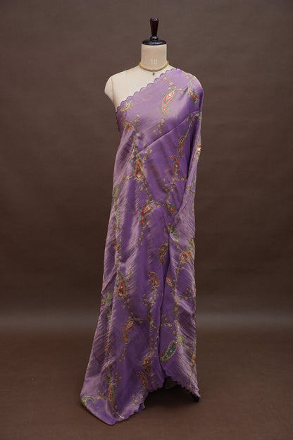 Lavender Glass Tissue Organza Designer Party Wear Saree