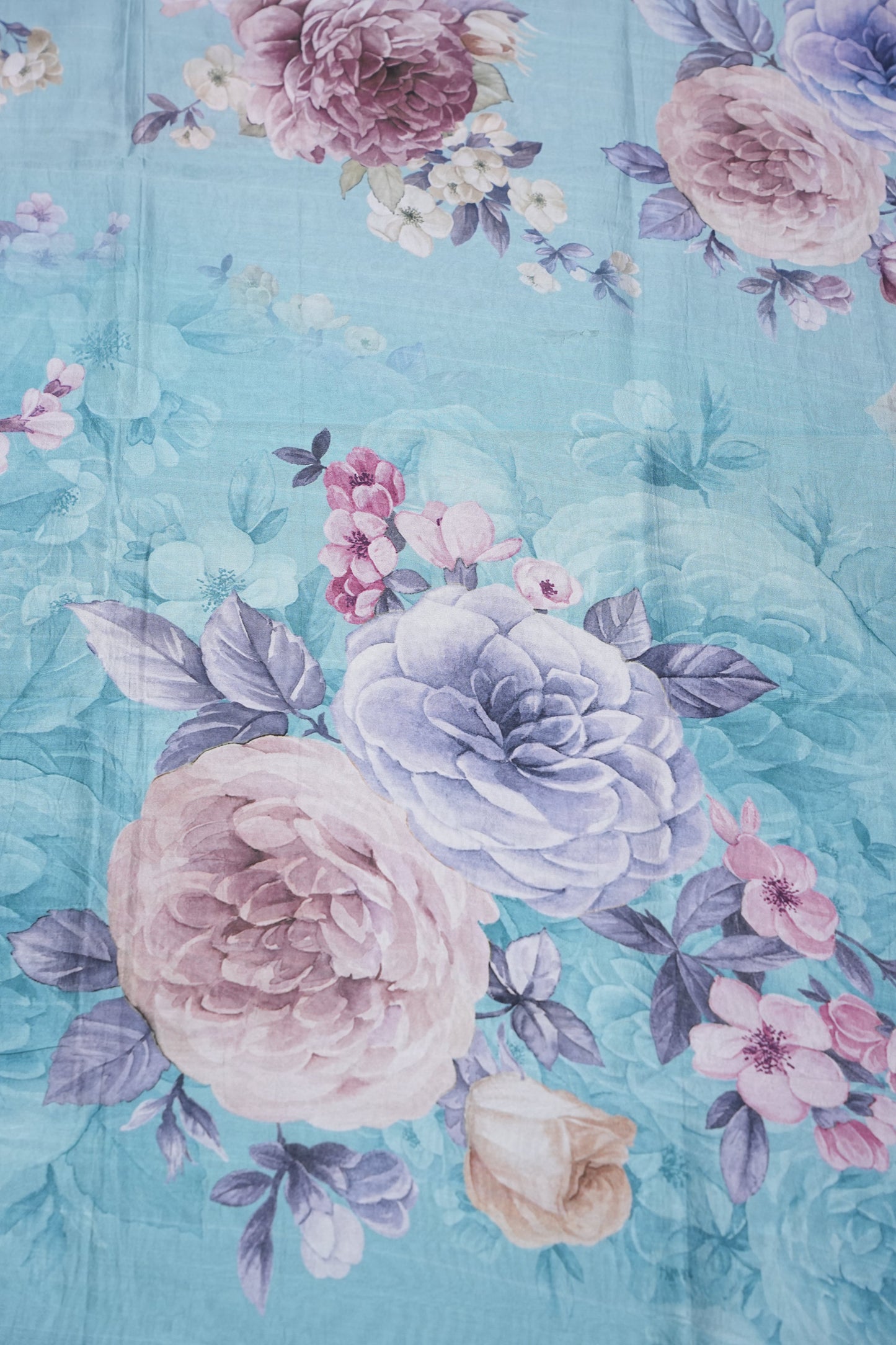 Powder Blue Kalamkari Tussar Silk Saree with Floral Digital Print