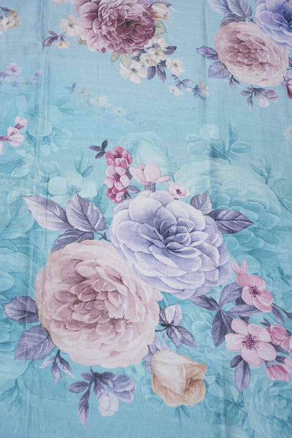 Powder Blue Kalamkari Tussar Silk Saree with Floral Digital Print