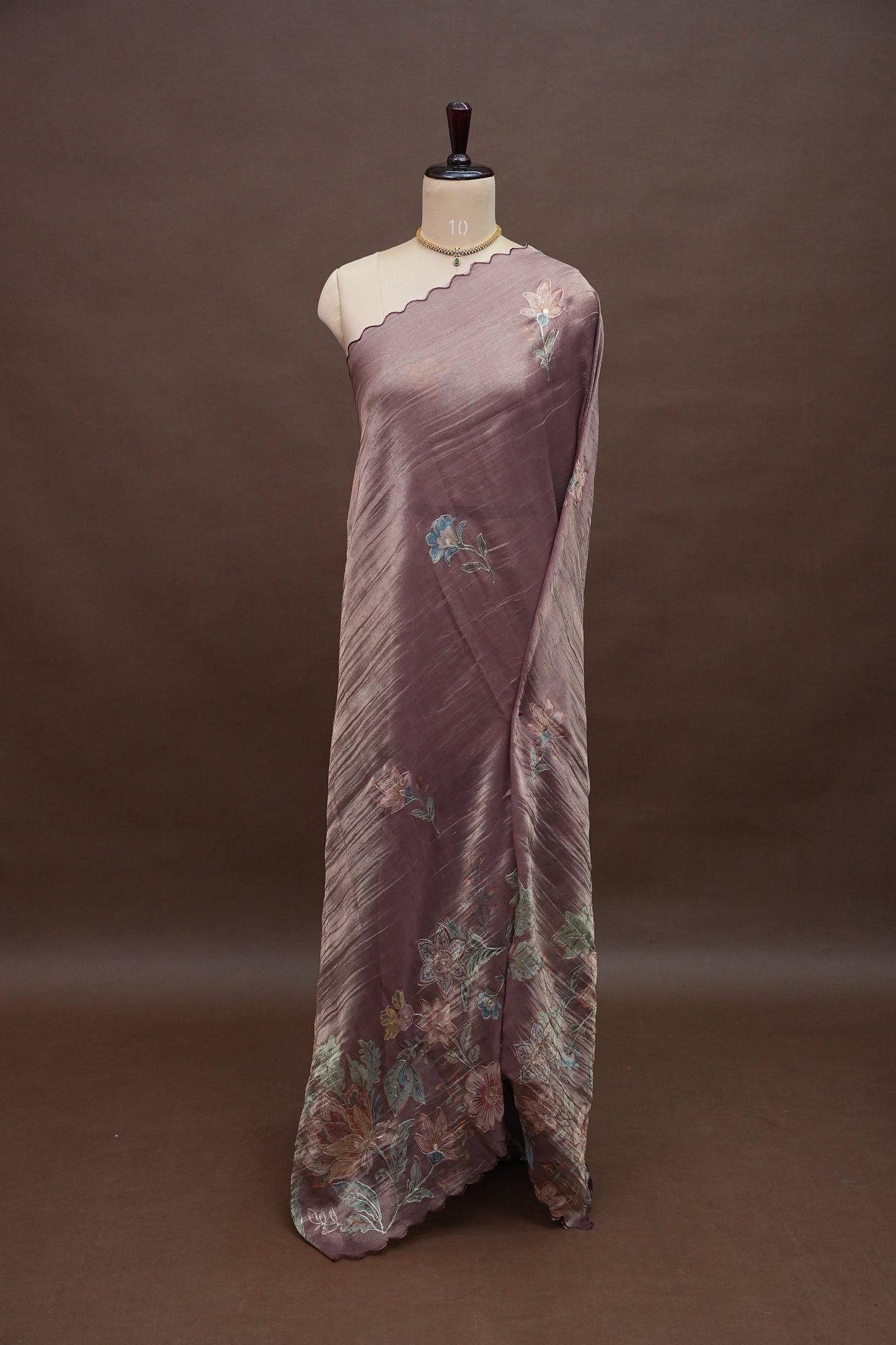 Mauve Shade Glass Tissue Organza Designer Party Wear Saree