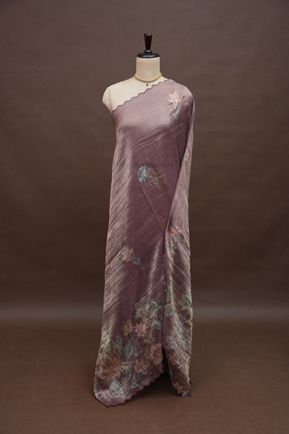 Mauve Shade Glass Tissue Organza Designer Party Wear Saree