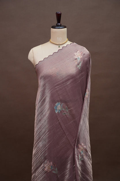 Mauve Shade Glass Tissue Organza Designer Party Wear Saree