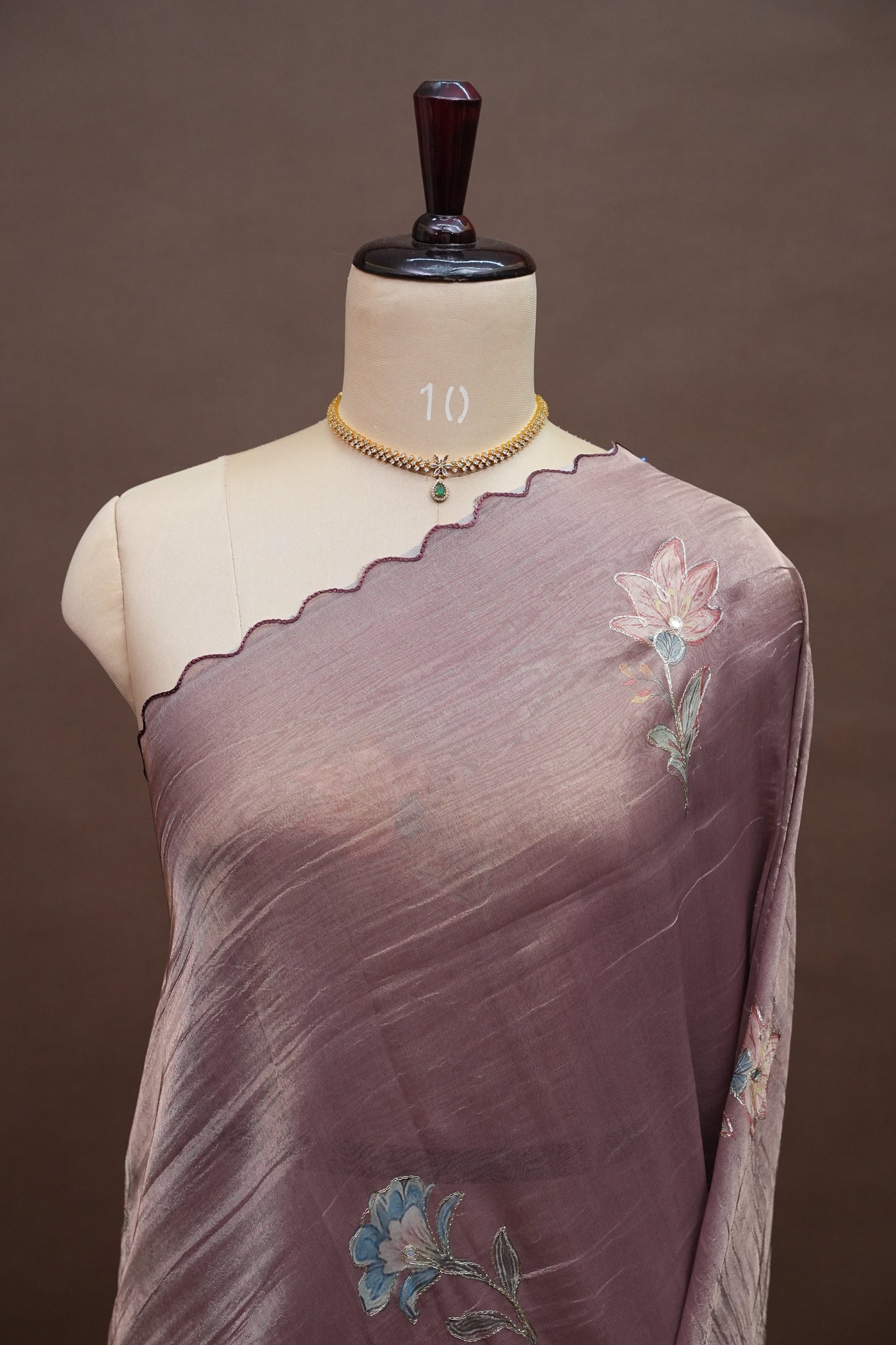 Mauve Shade Glass Tissue Organza Designer Party Wear Saree