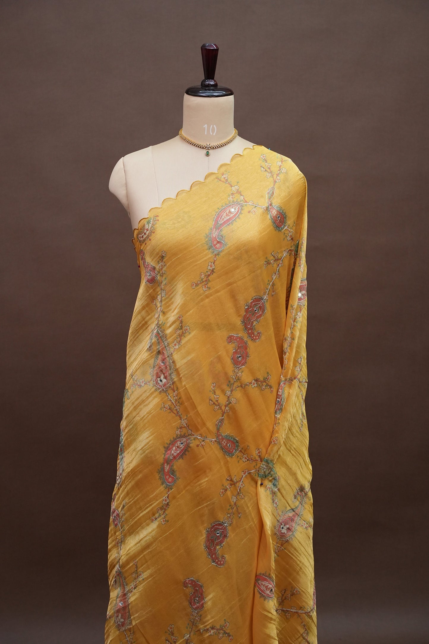 Bright Mustard Gold Glass Tissue Organza Designer Party Wear Saree