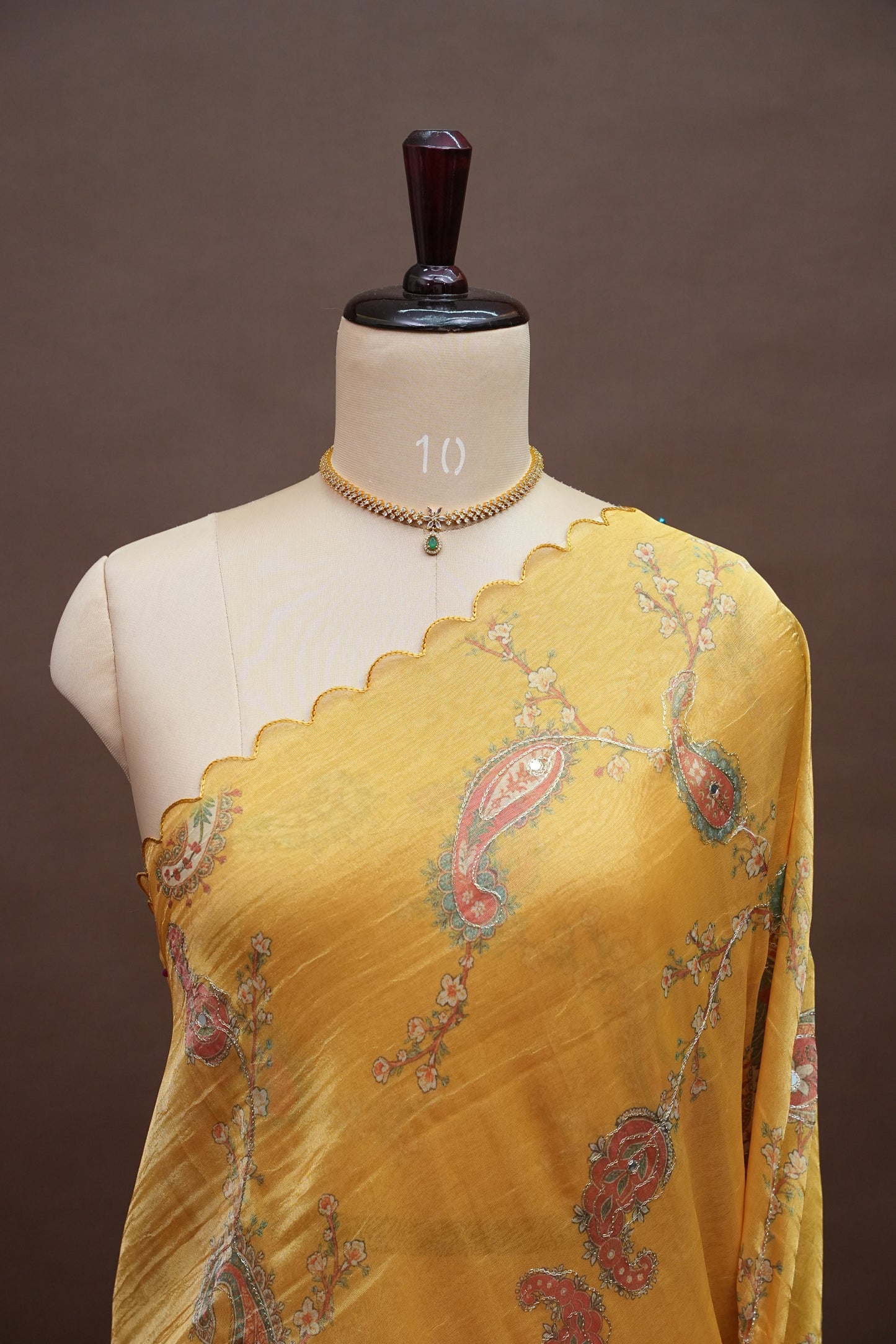 Bright Mustard Gold Glass Tissue Organza Designer Party Wear Saree