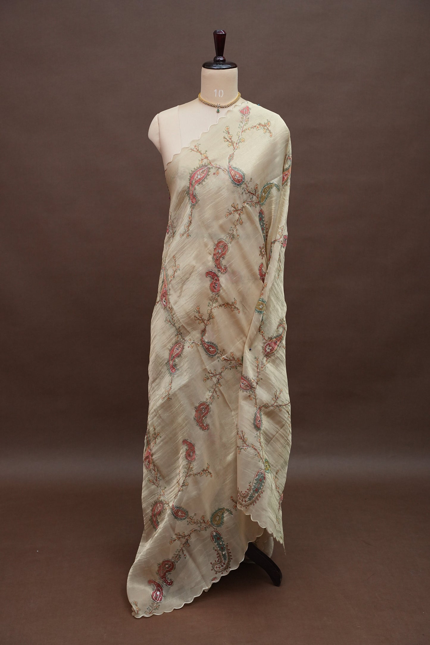 Ivory Champagne Glass Tissue Organza Designer Party Wear Saree