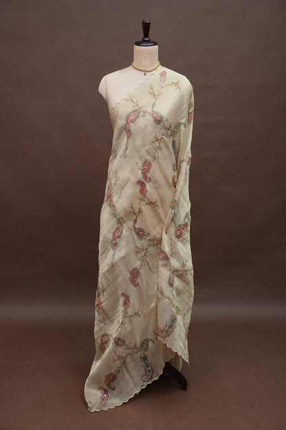 Ivory Champagne Glass Tissue Organza Designer Party Wear Saree