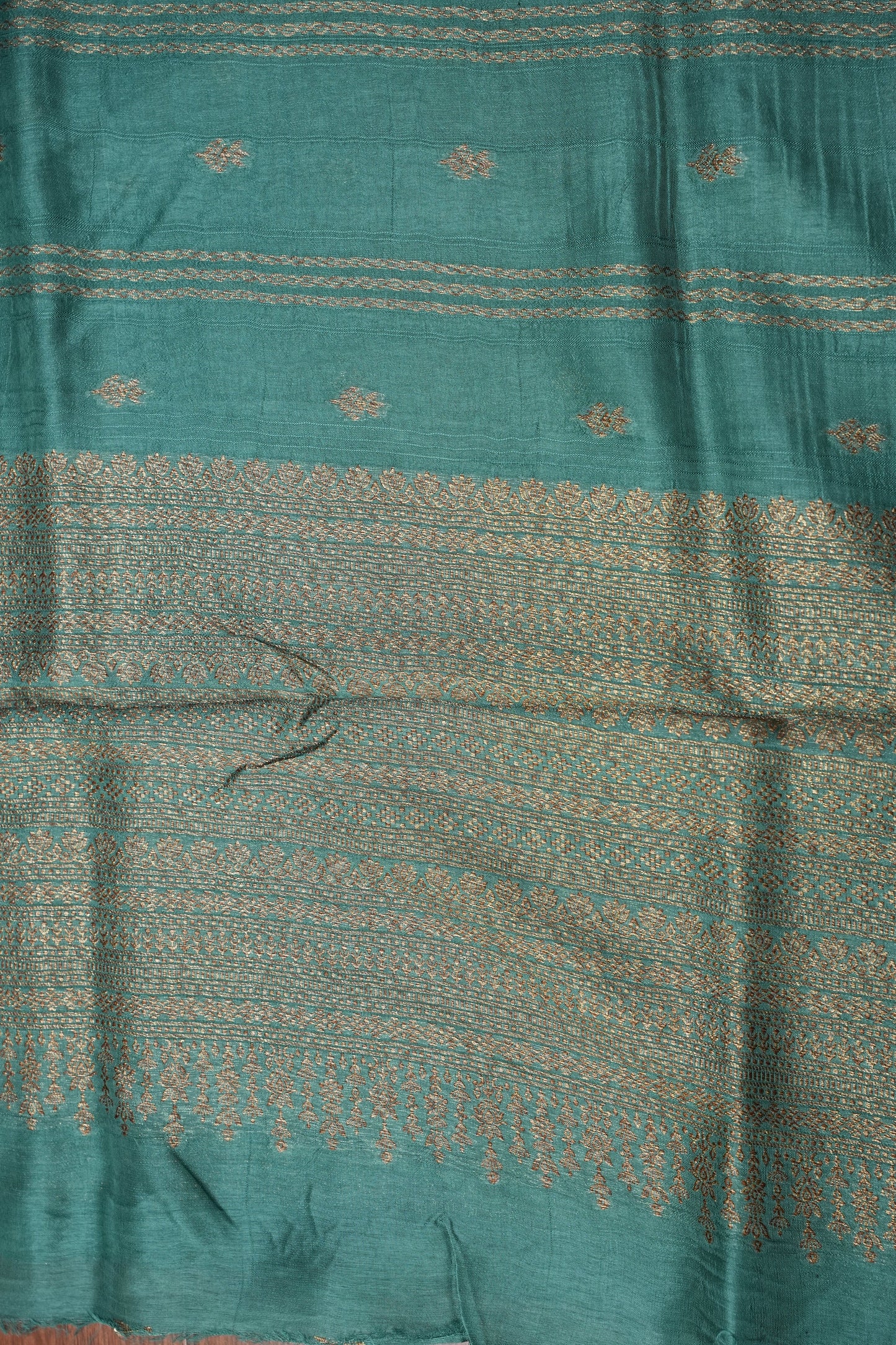 Tussar Banarasi Raw Silk Saree with Handloom Peacock Border – Aqua Green