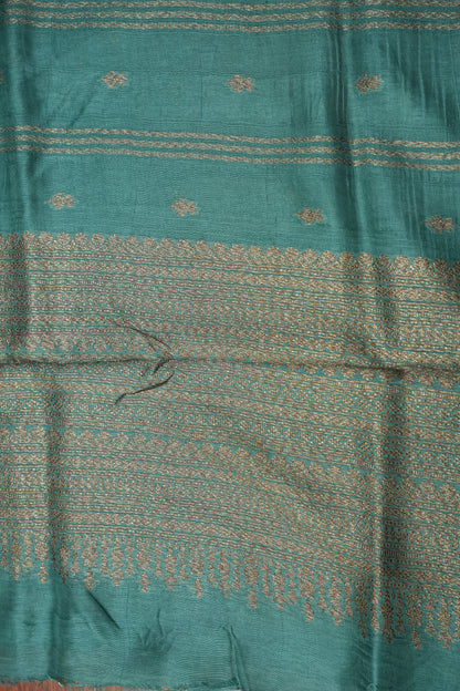 Tussar Banarasi Raw Silk Saree with Handloom Peacock Border – Aqua Green