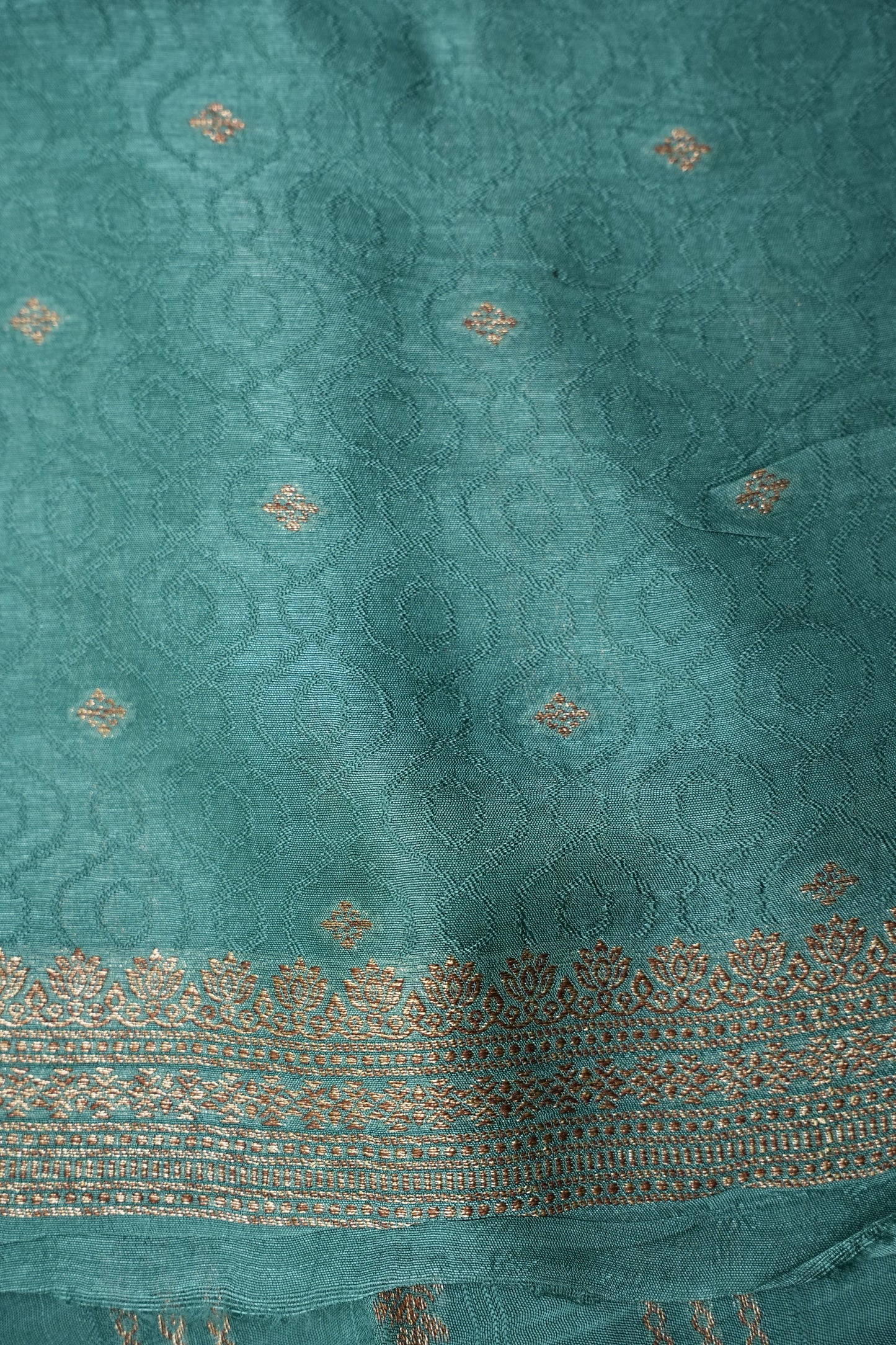 Tussar Banarasi Raw Silk Saree with Handloom Peacock Border – Aqua Green