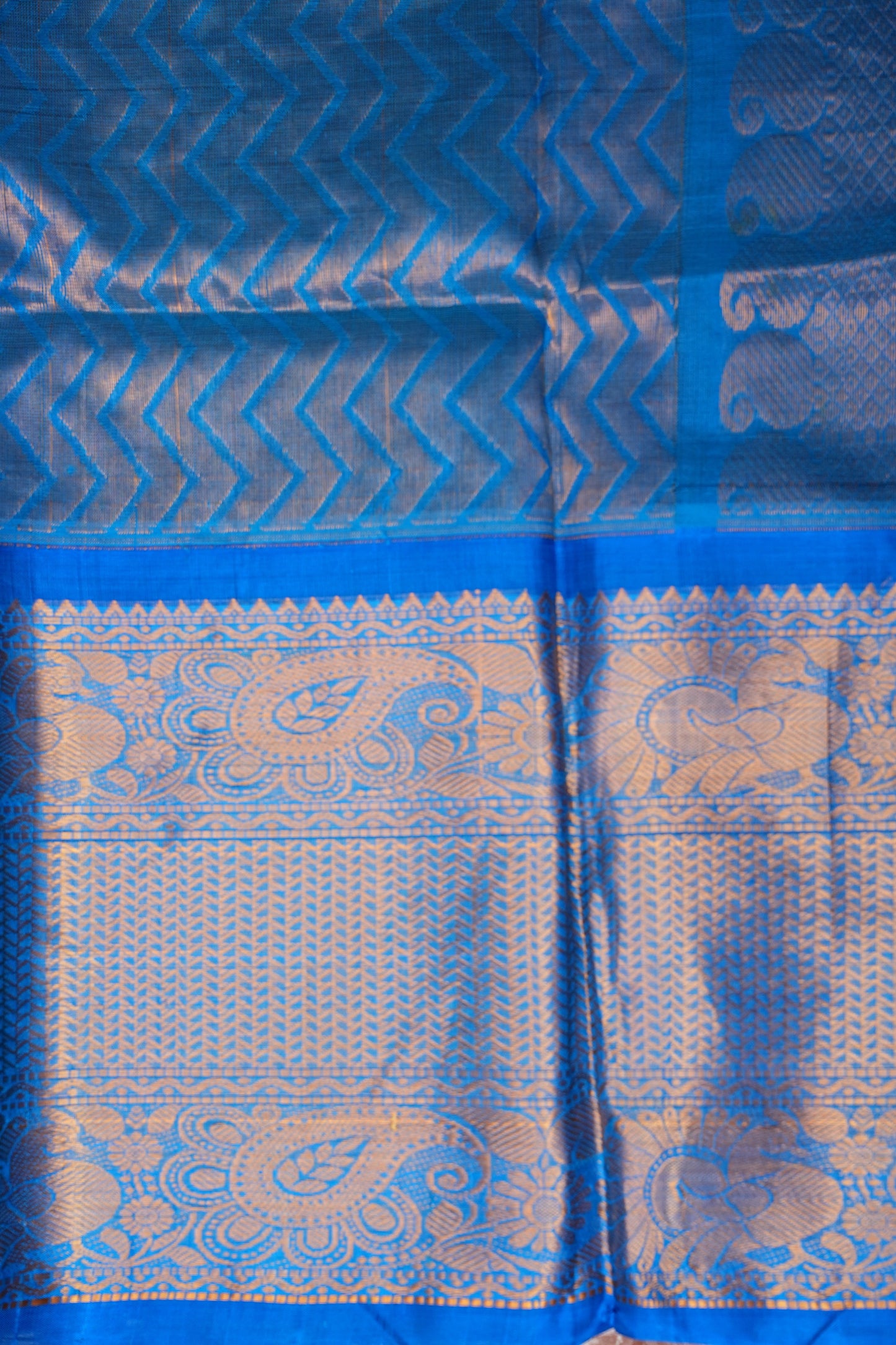 Pure Kuppadam Silk Cotton Saree - Wine with Copper Sulphate Blue