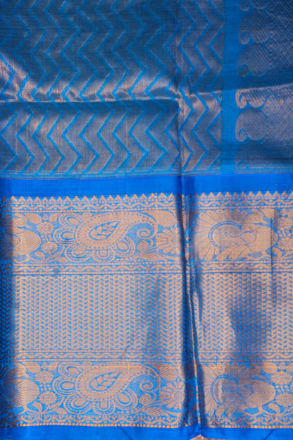Pure Kuppadam Silk Cotton Saree - Wine with Copper Sulphate Blue
