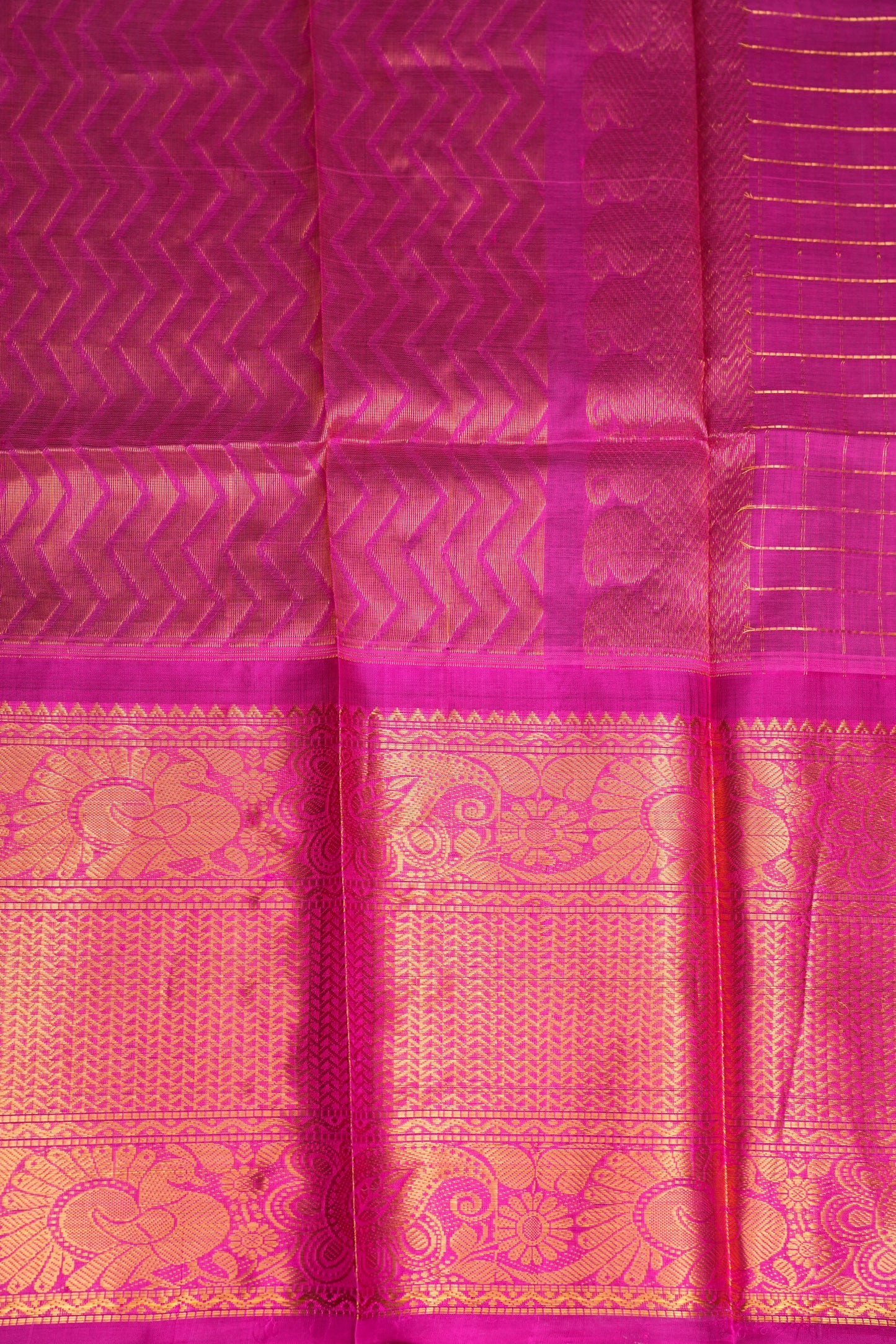 Pure Kuppadam Silk Cotton Saree - Teal Green with Pink