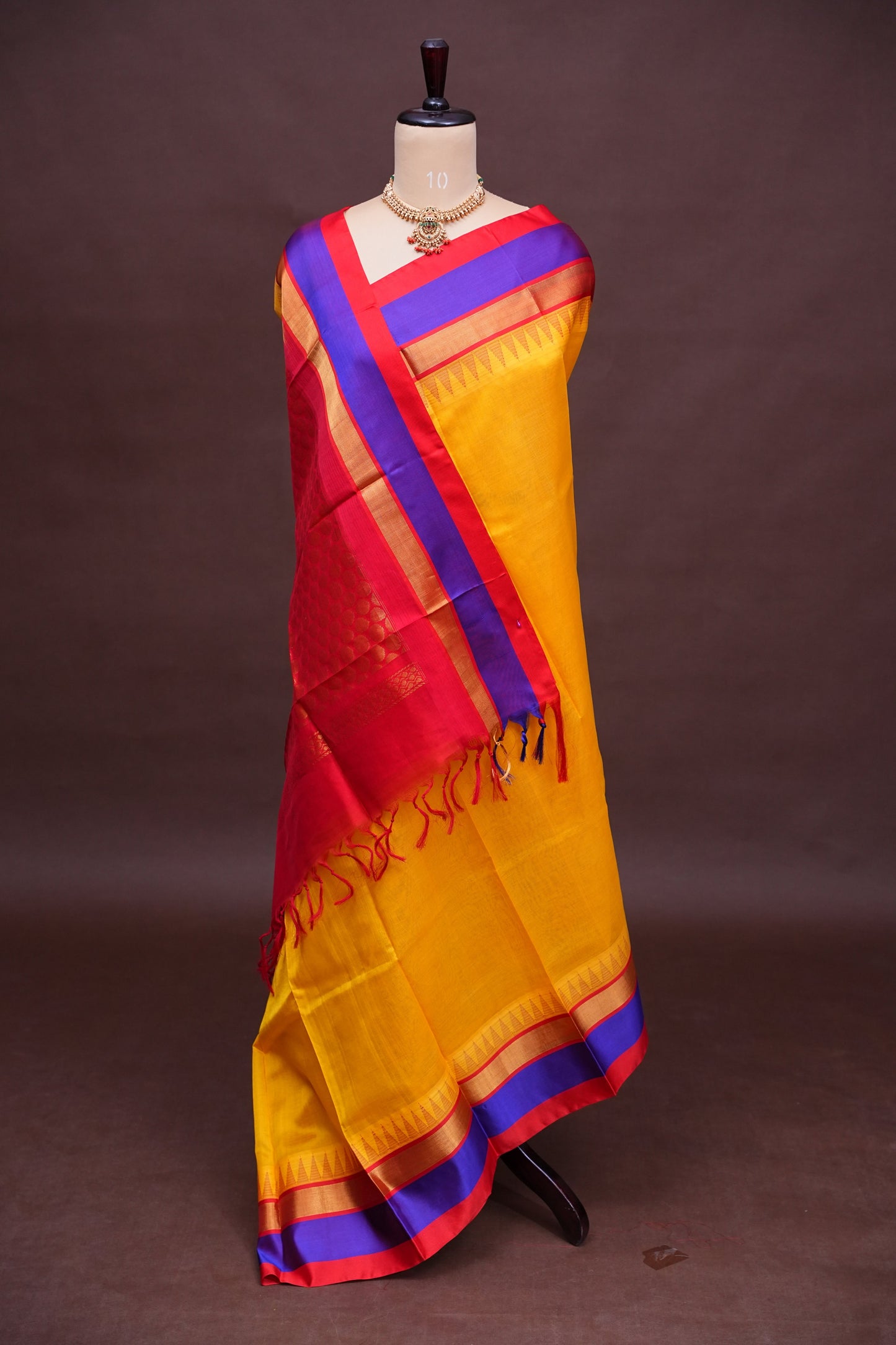 Pure Kuppadam Korvai Silk Cotton Pattu Saree-Yellow & Red