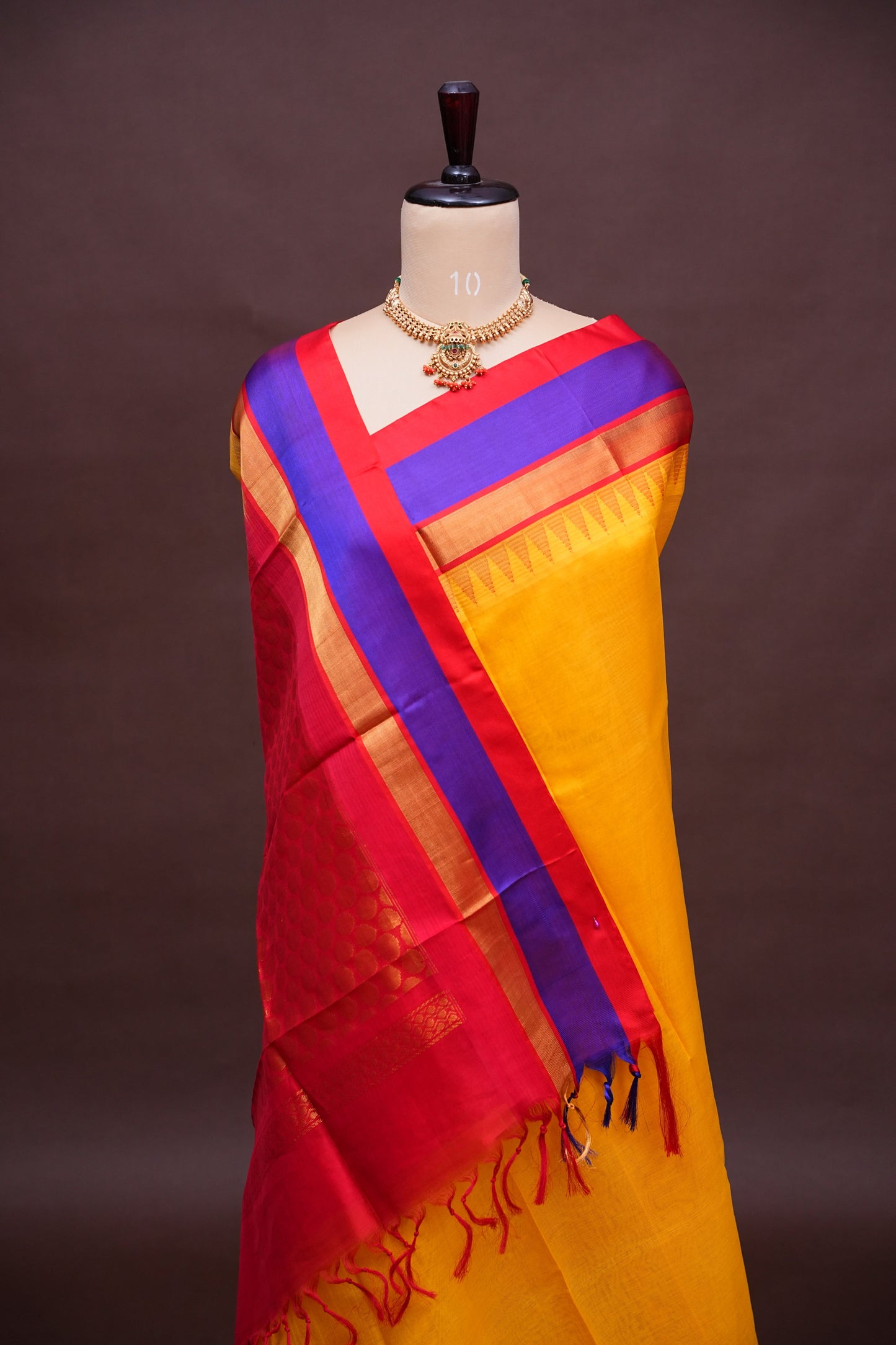 Pure Kuppadam Korvai Silk Cotton Pattu Saree-Yellow & Red