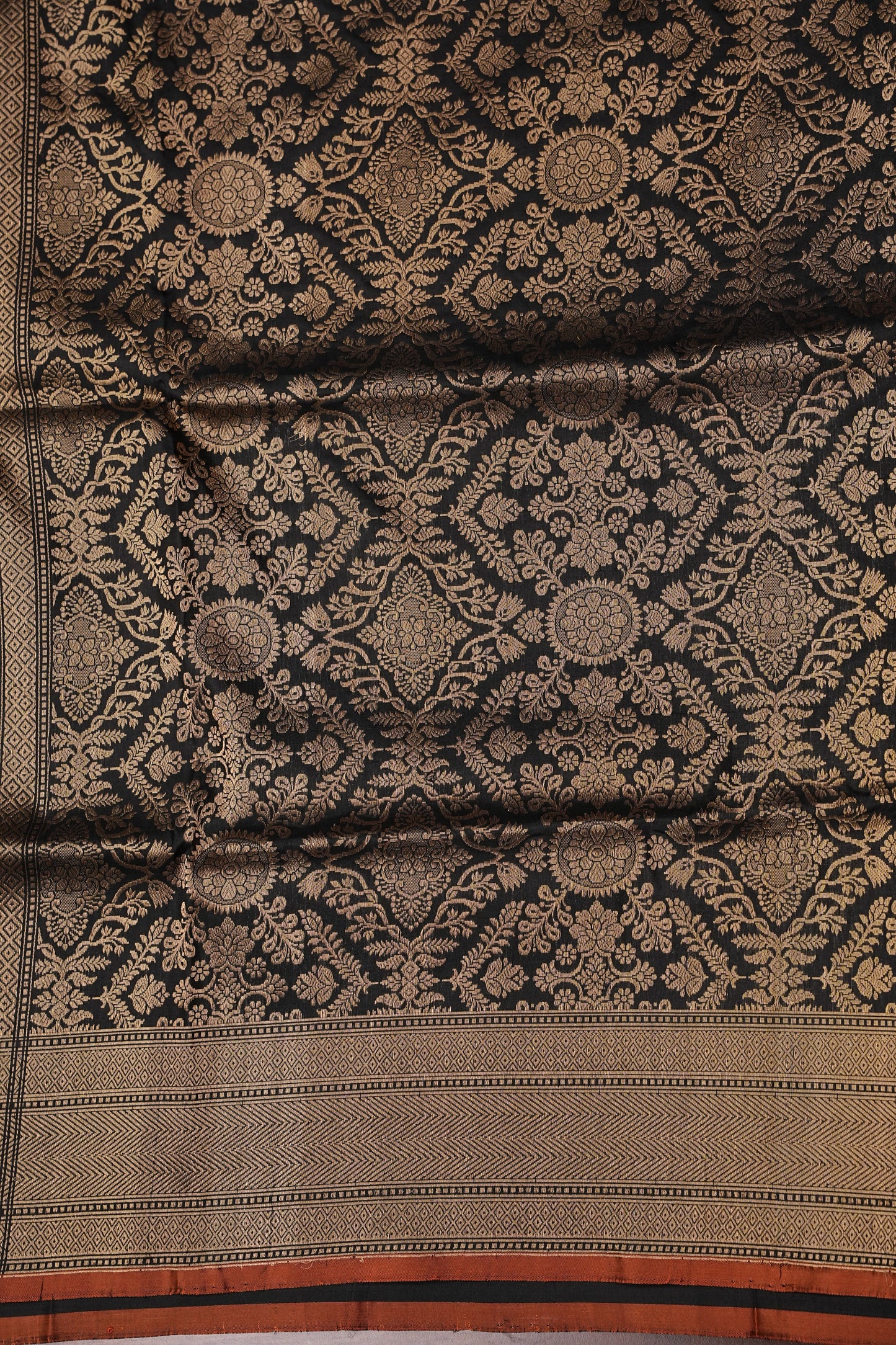 Pure Handloom Silk Katan Banaras Saree - Black|Silk Mark Certified