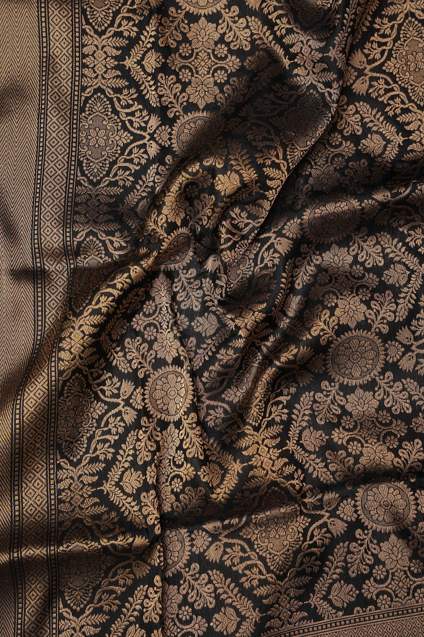 Pure Handloom Silk Katan Banaras Saree - Black|Silk Mark Certified