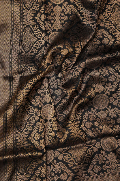 Pure Handloom Silk Katan Banaras Saree - Black|Silk Mark Certified