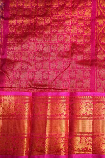 Mangalgiri Kuppadam Silk Cotton Pattu Saree - Grey & Pink