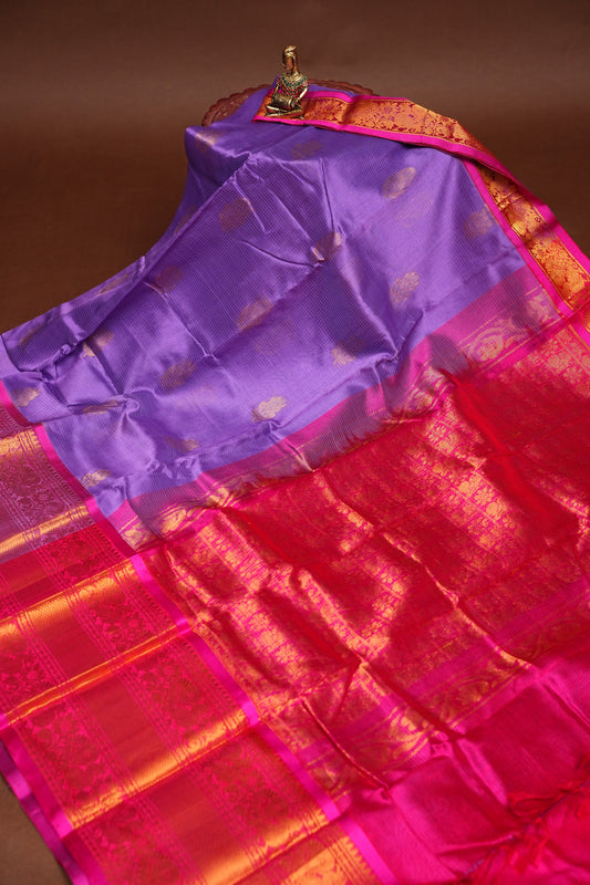 Mangalgiri Kuppadam Silk Cotton Pattu Saree - Lavender & Pink
