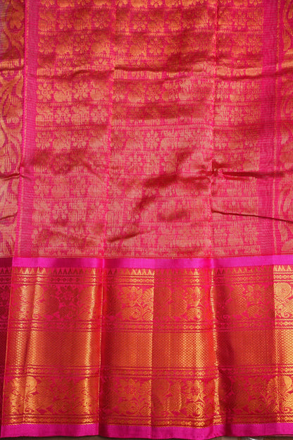 Mangalgiri Kuppadam Silk Cotton Pattu Saree - Pistachio & Pink
