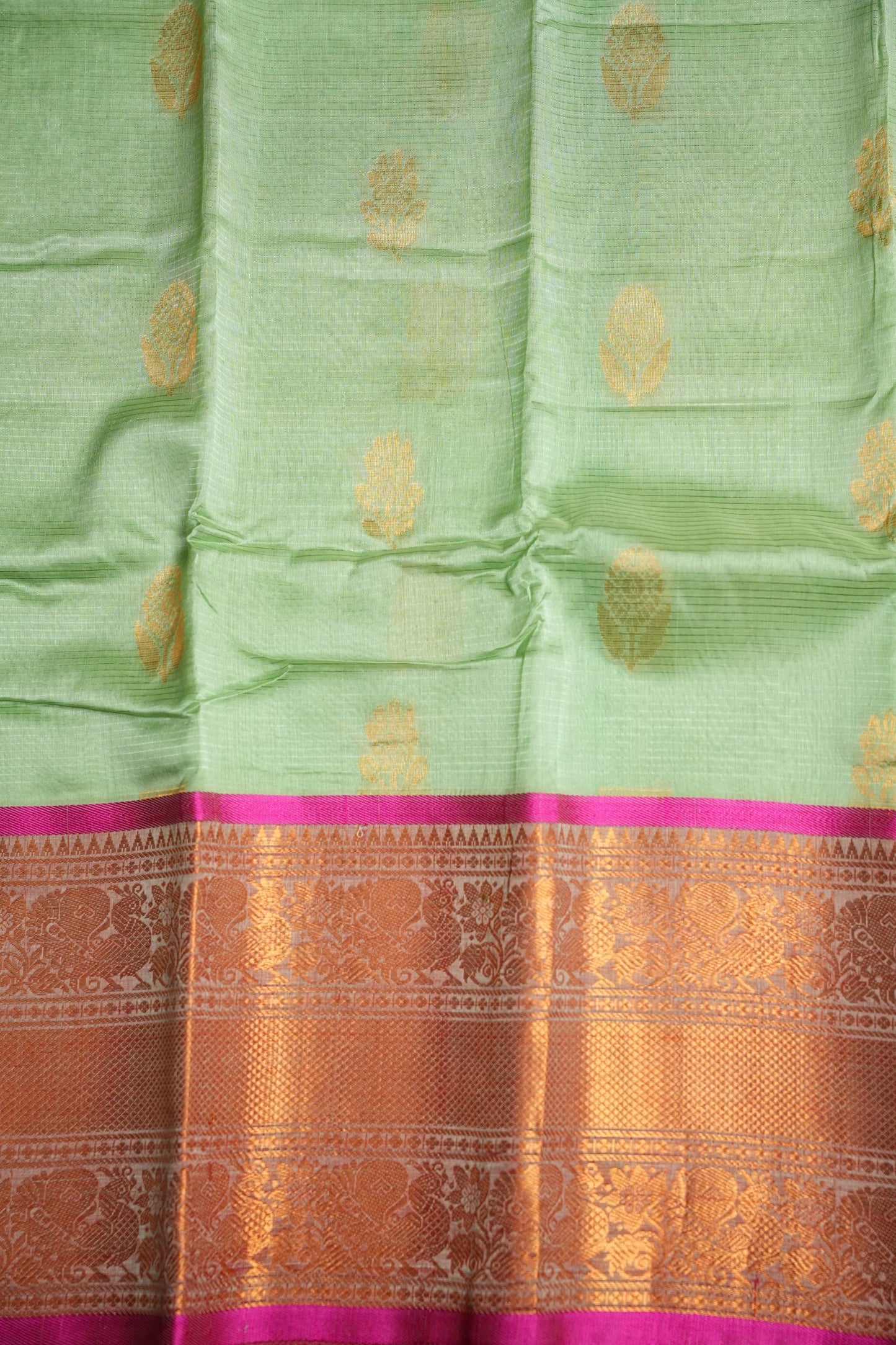 Mangalgiri Kuppadam Silk Cotton Pattu Saree - Pistachio & Pink