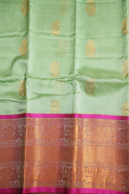 Mangalgiri Kuppadam Silk Cotton Pattu Saree - Pistachio & Pink
