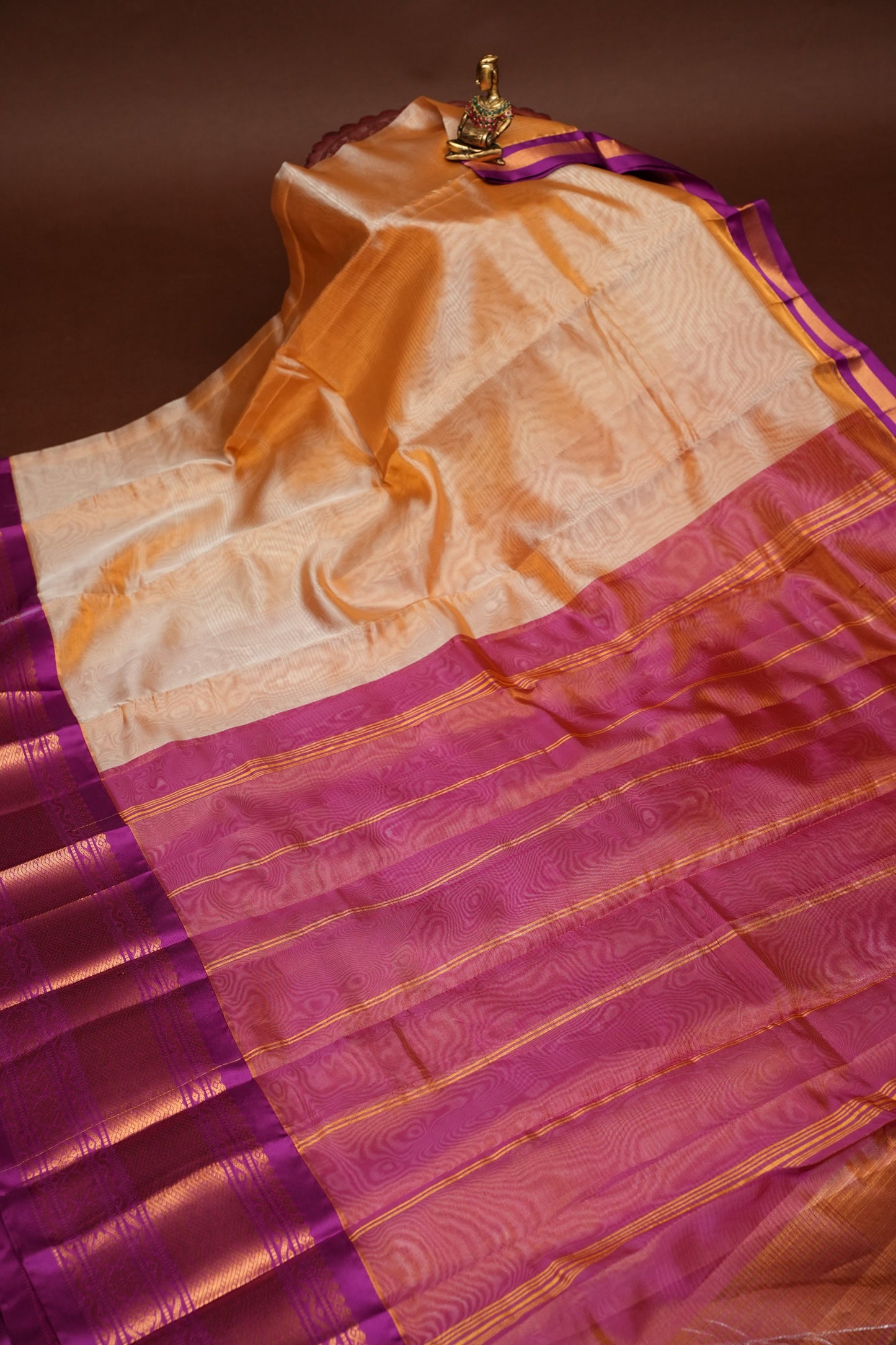 Tissue Silk Cotton Mangalgiri Kuppadam Pattu Saree - Ivory & Pink