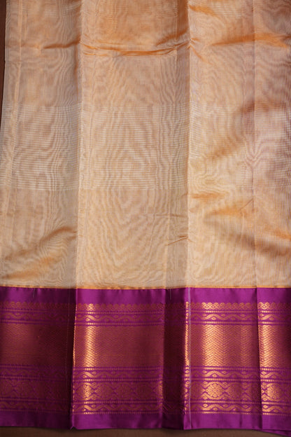 Tissue Silk Cotton Mangalgiri Kuppadam Pattu Saree - Ivory & Pink