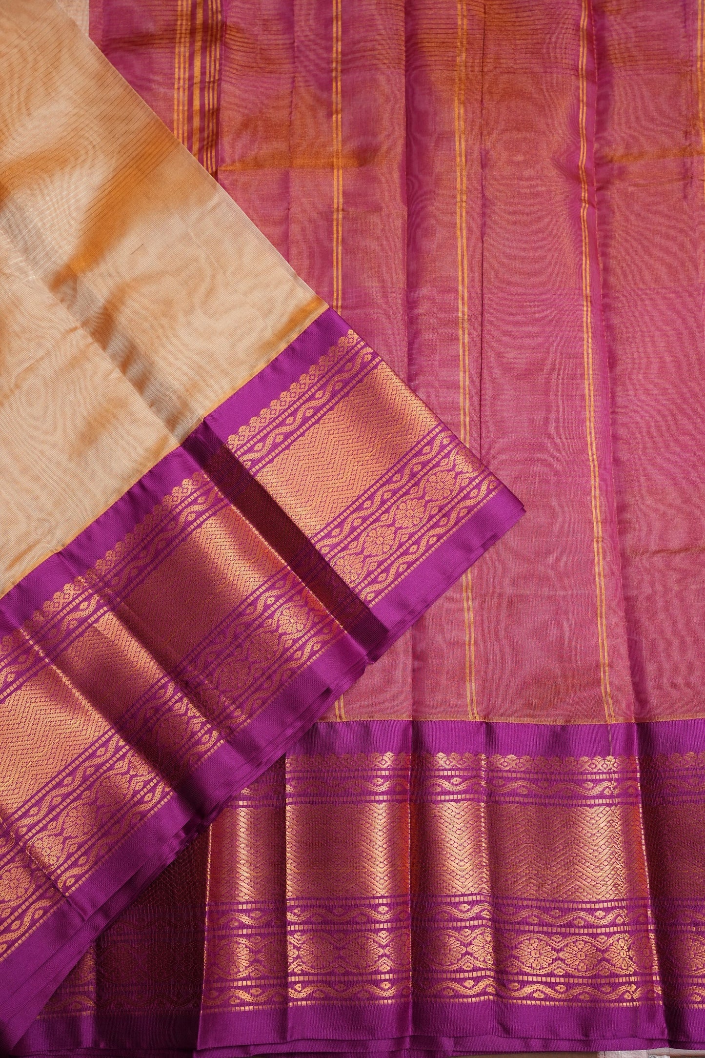 Tissue Silk Cotton Mangalgiri Kuppadam Pattu Saree - Ivory & Pink