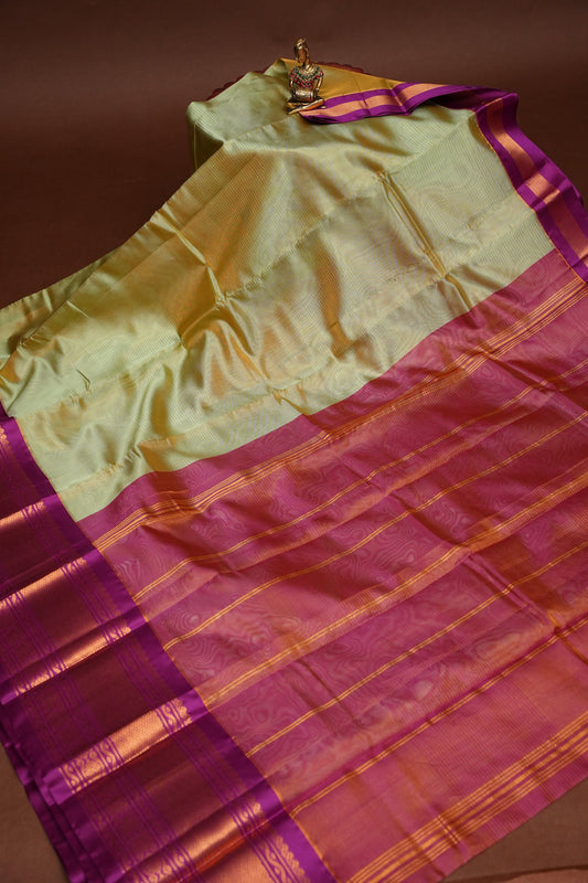Tissue Silk Cotton Mangalgiri Kuppadam Pattu Saree - Champagne Gold and Pink