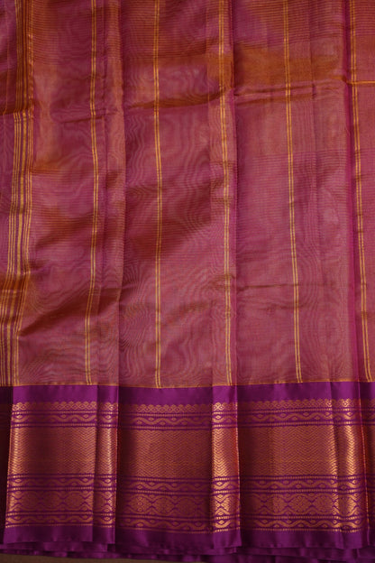 Tissue Silk Cotton Mangalgiri Kuppadam Pattu Saree - Champagne Gold and Pink