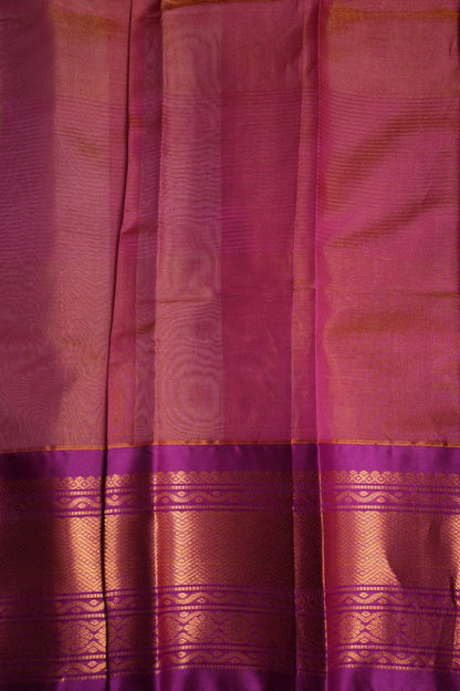 Tissue Silk Cotton Mangalgiri Kuppadam Pattu Saree - Champagne Gold and Pink