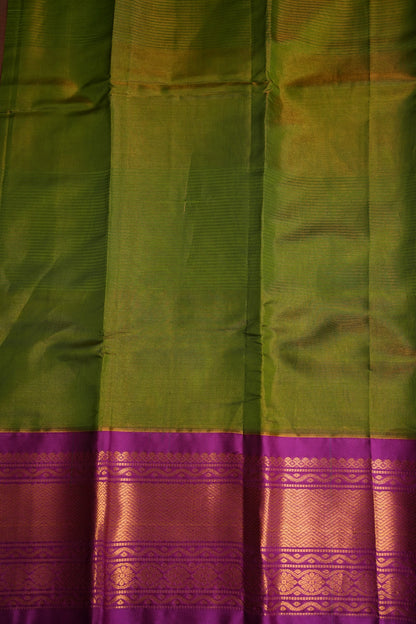 Tissue Silk Cotton Mangalgiri Kuppadam Pattu Saree - Parrot Green and Pink