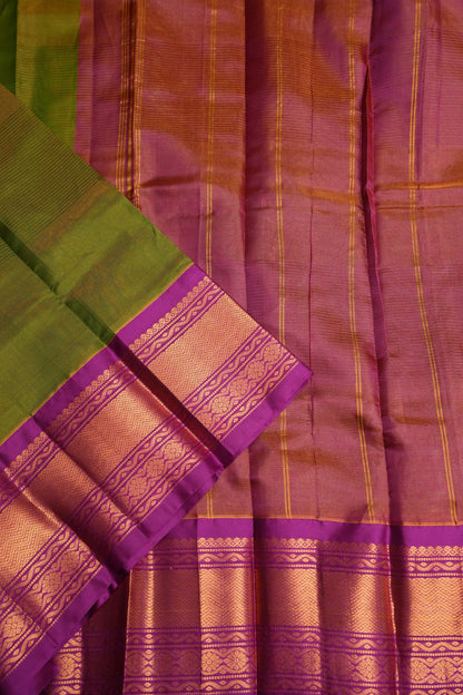 Tissue Silk Cotton Mangalgiri Kuppadam Pattu Saree - Parrot Green and Pink