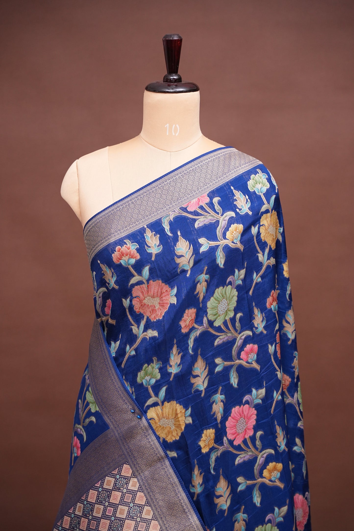 Tussar Banarasi Raw Silk Saree with Floral Paithani Weaves – Peacock Blue