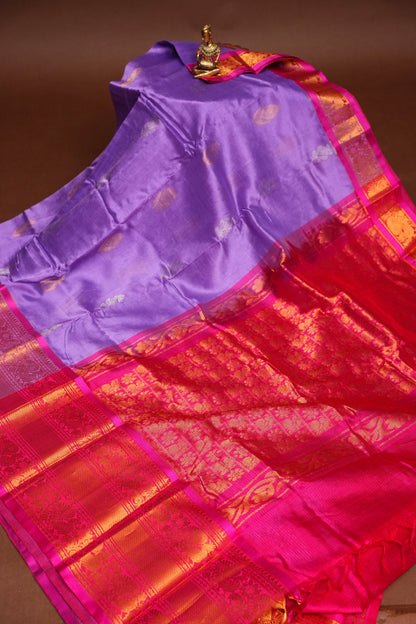 Mangalgiri Kuppadam Silk Cotton Pattu Saree - Lavender & Pink