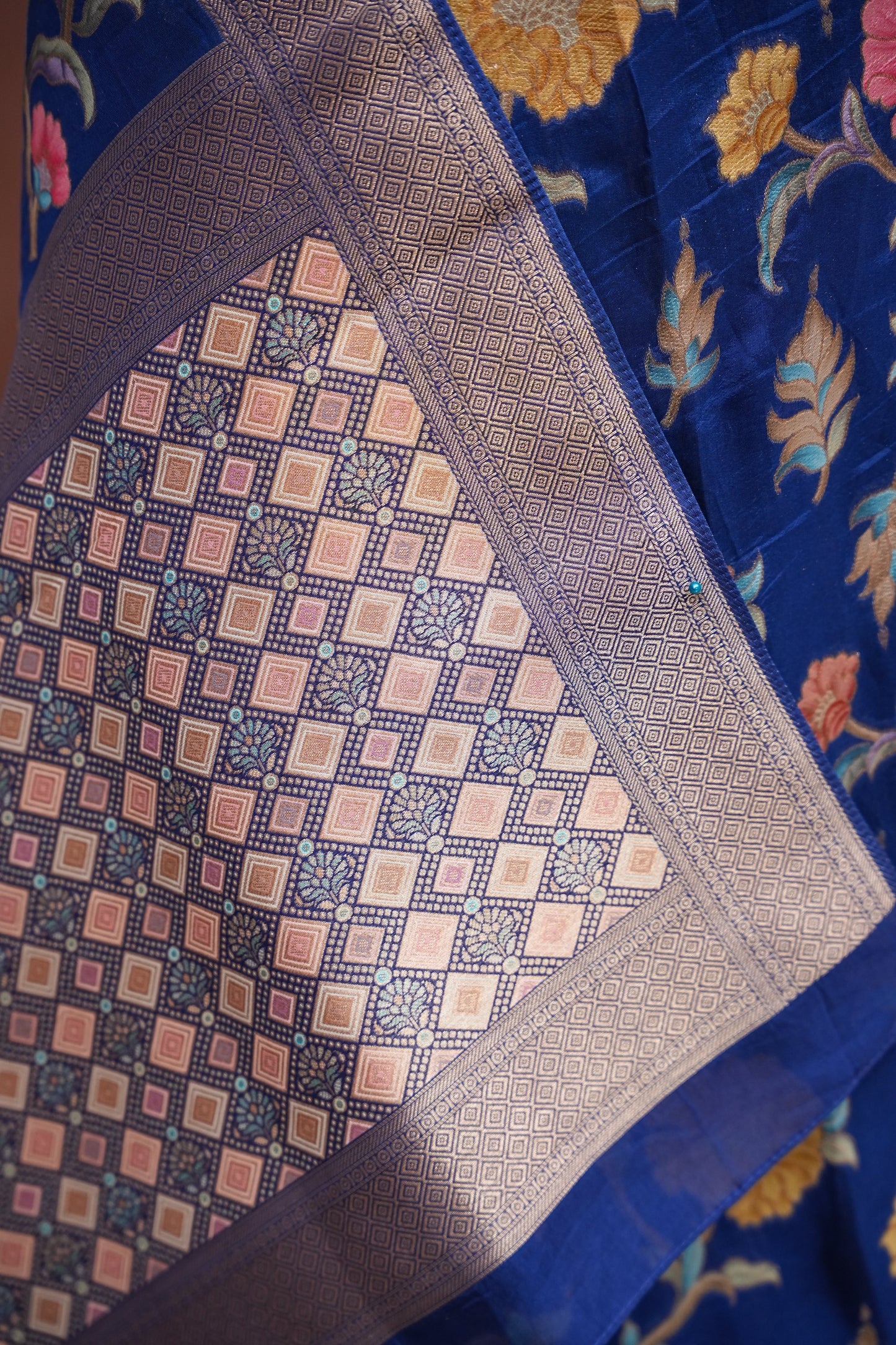 Tussar Banarasi Raw Silk Saree with Floral Paithani Weaves – Peacock Blue